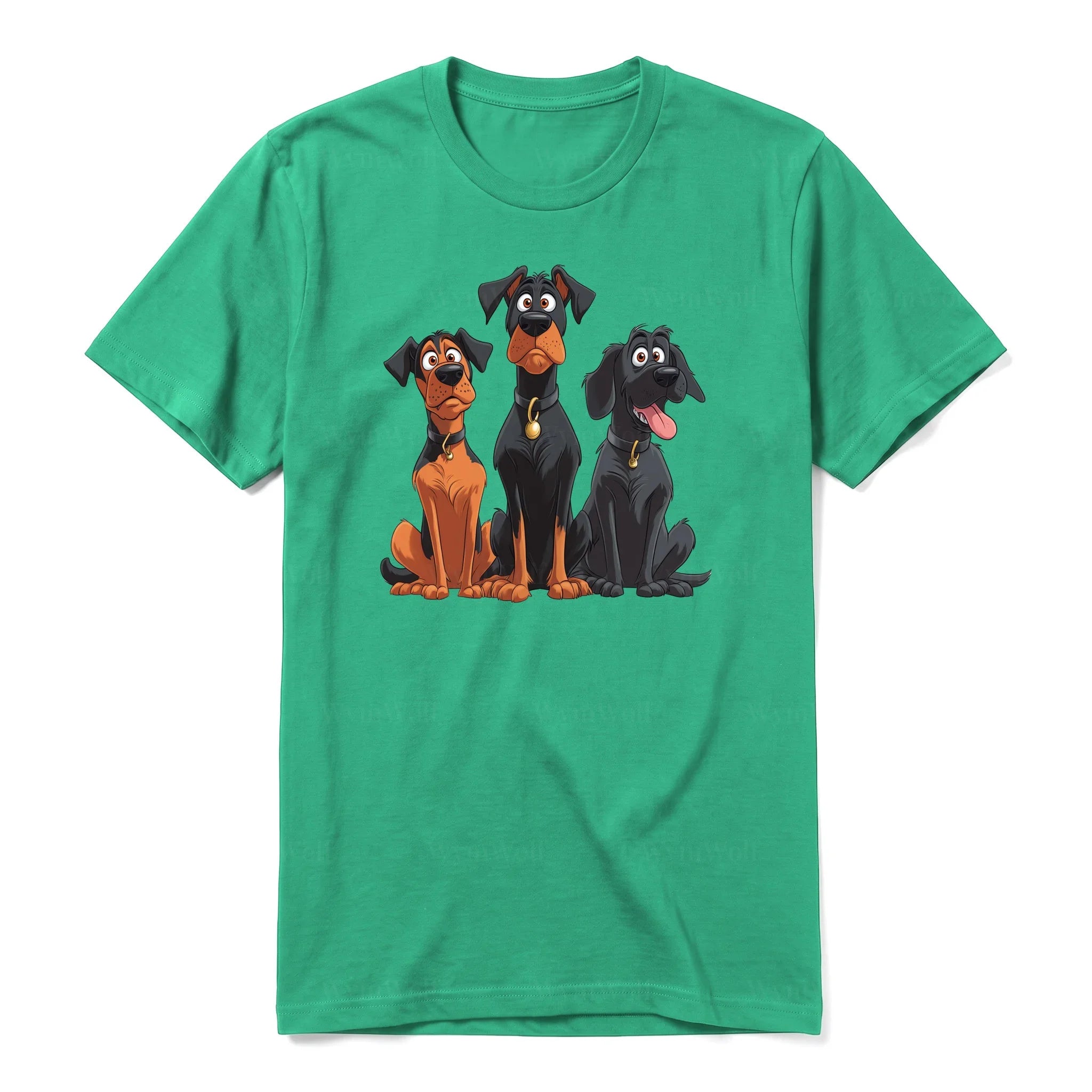 Un T-shirt kelly à manches courtes et col rond, orné d'un motif représentant un chien sur le devant.