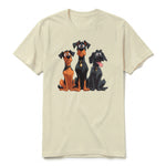 A latte short-sleeve crewneck t-shirt for adult featuring a graphic of a dog on the front.