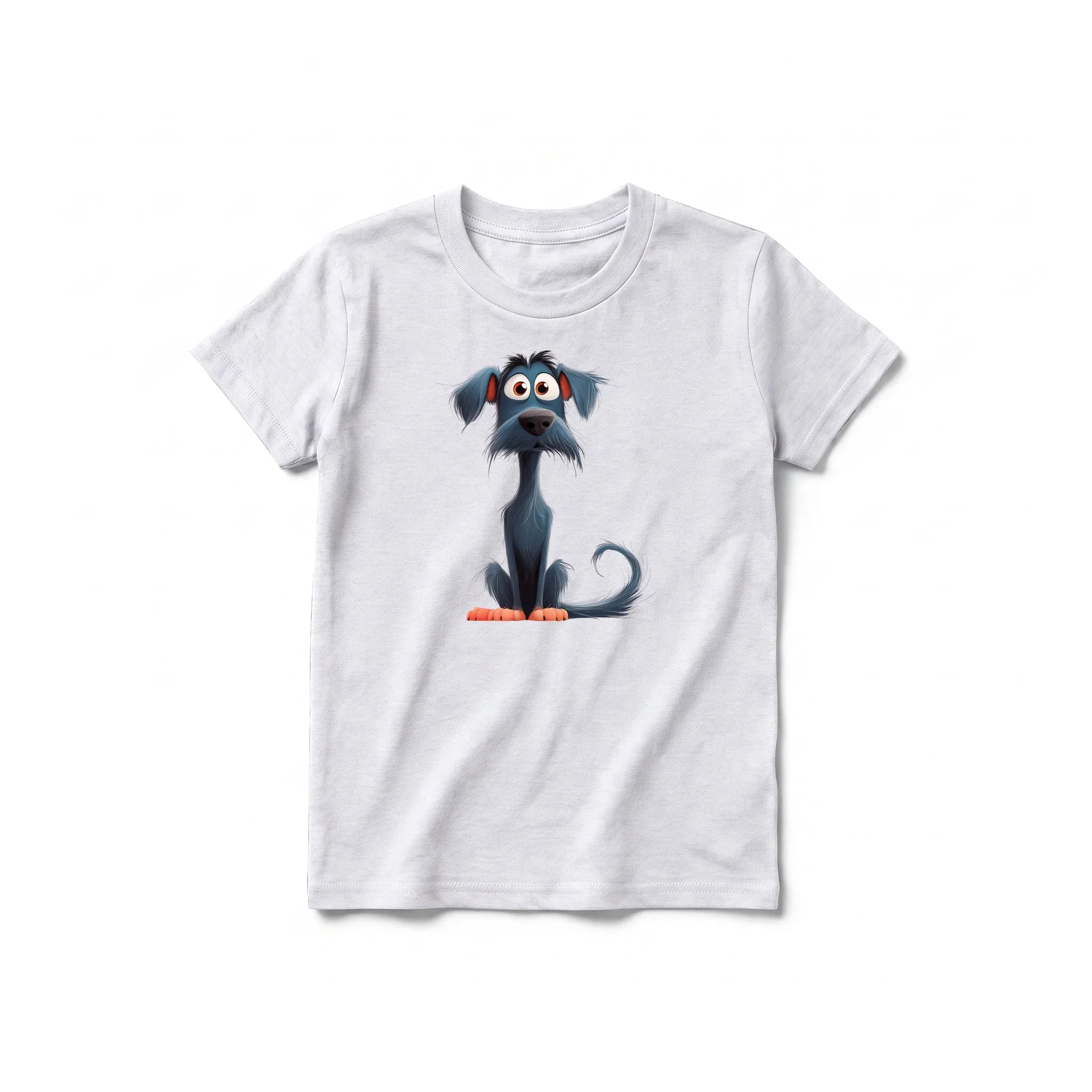 A ash grey short-sleeve crewneck t-shirt for youth featuring a graphic of a dog on the front.