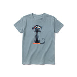 A sage short-sleeve crewneck t-shirt for youth featuring a graphic of a dog on the front.