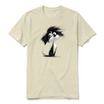 A latte short-sleeve crewneck t-shirt for adult featuring a graphic of a dog on the front.