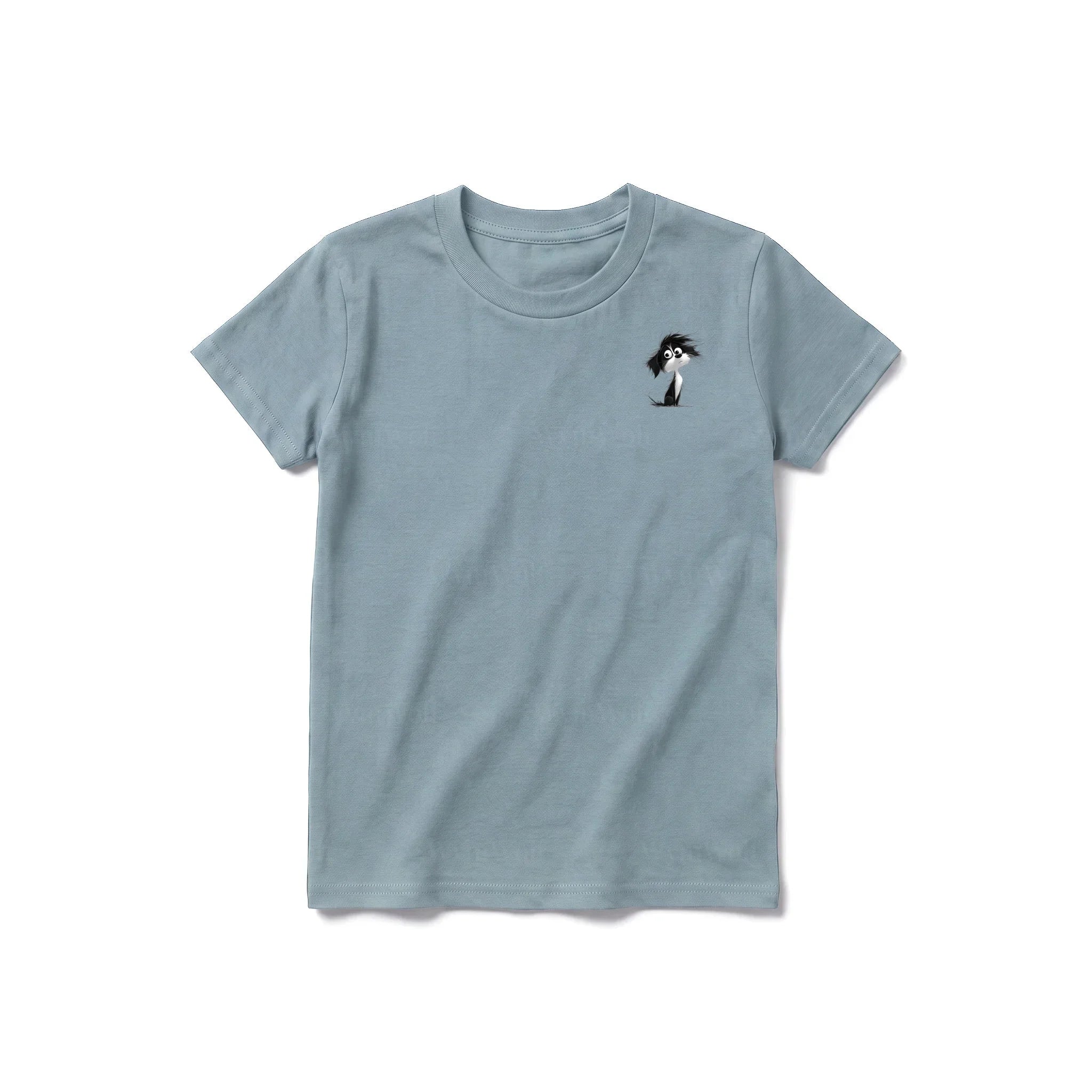 A sage short-sleeve crewneck t-shirt for youth featuring a graphic of a dog on the left chest.