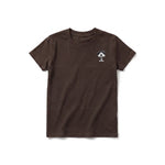 A chocolate short-sleeve crewneck t-shirt for youth featuring a graphic of a dog on the left chest.