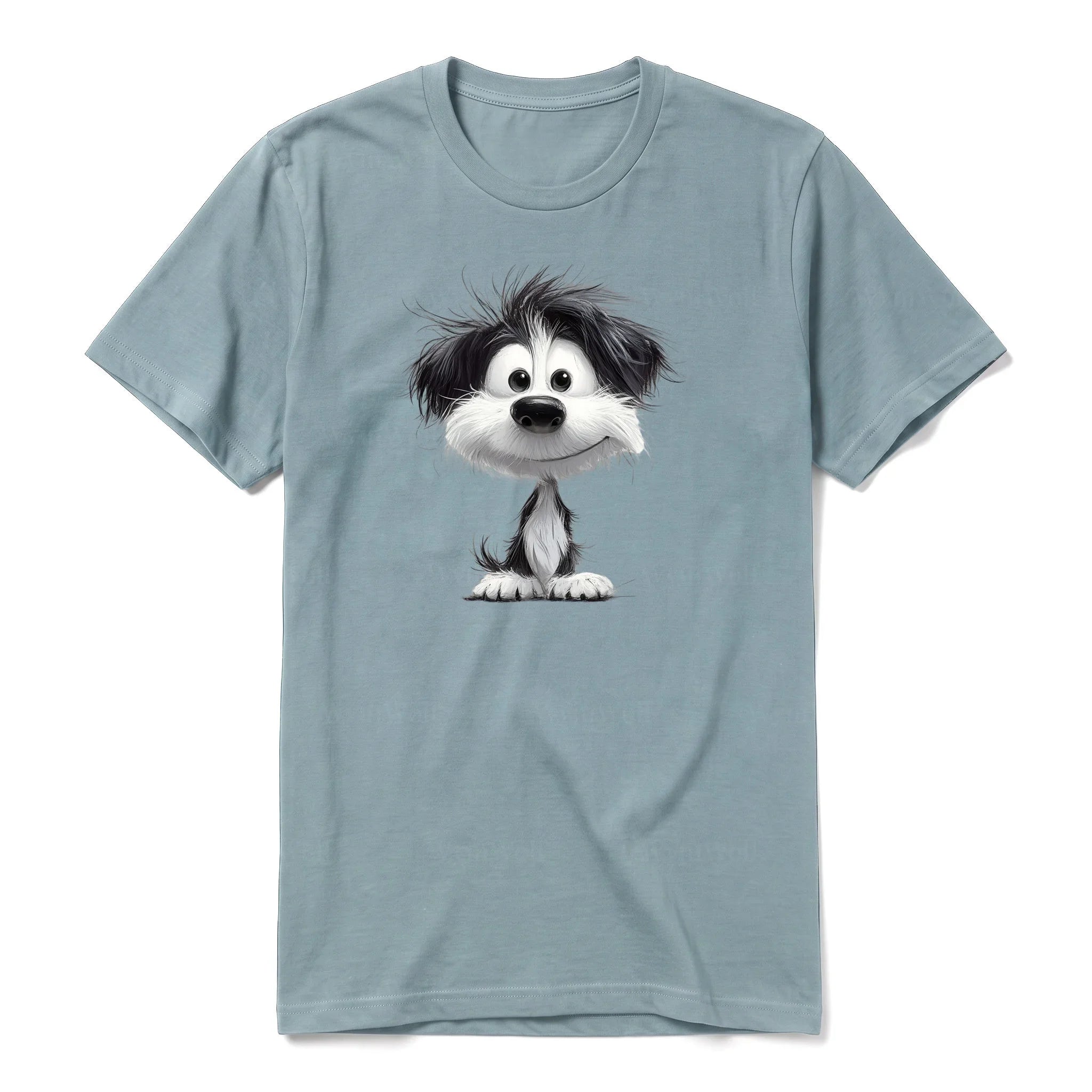 A sage short-sleeve crewneck t-shirt for adult featuring a graphic of a dog on the front.