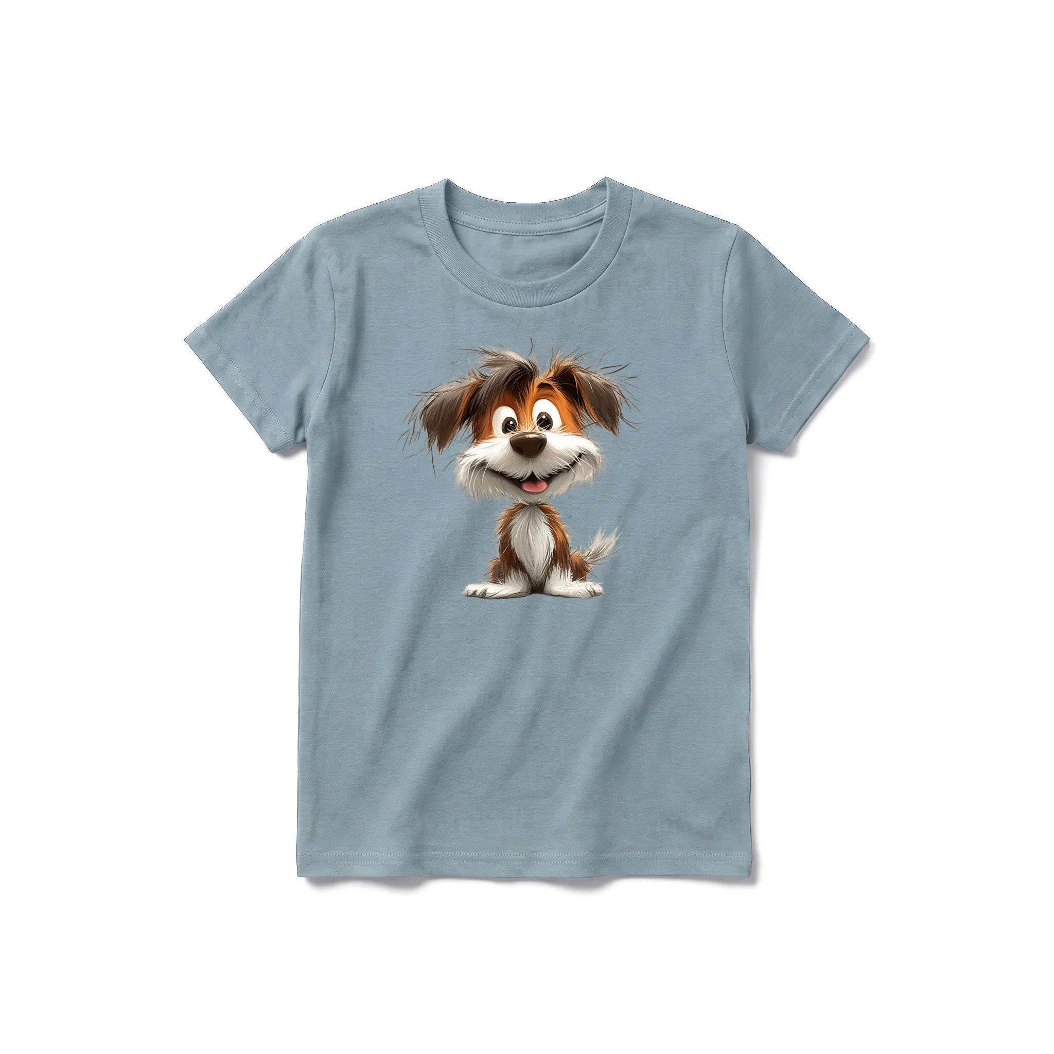 A sage short-sleeve crewneck t-shirt for youth featuring a graphic of a dog on the front.