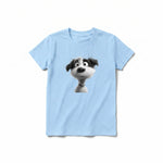 A powder short-sleeve crewneck t-shirt for youth featuring a graphic of a dog on the front.