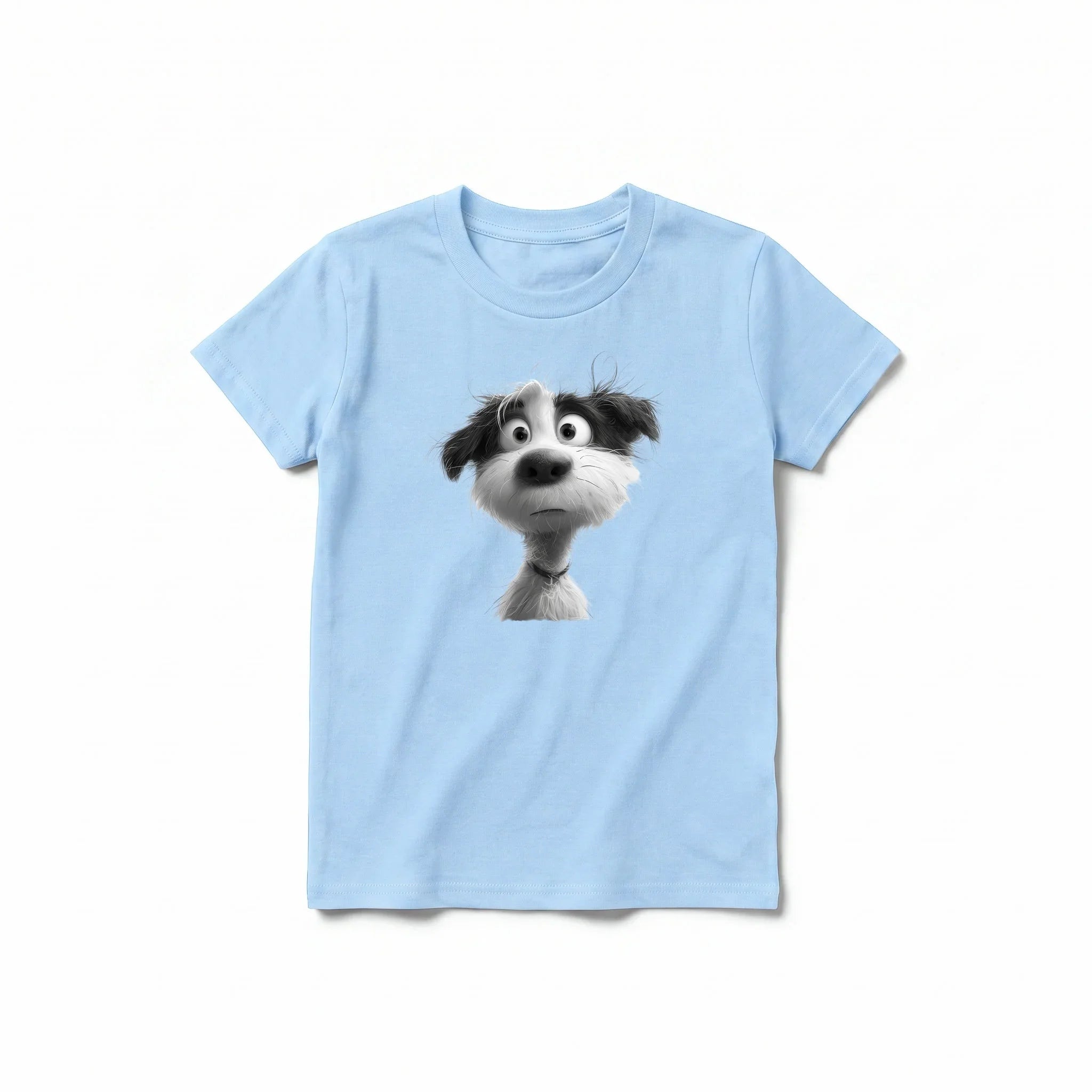 A powder short-sleeve crewneck t-shirt for youth featuring a graphic of a dog on the front.
