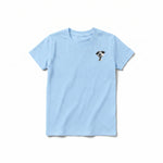 A powder short-sleeve crewneck t-shirt for youth featuring a graphic of a dog on the left chest.