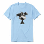 A powder short-sleeve crewneck t-shirt for adult featuring a graphic of a dog on the front.