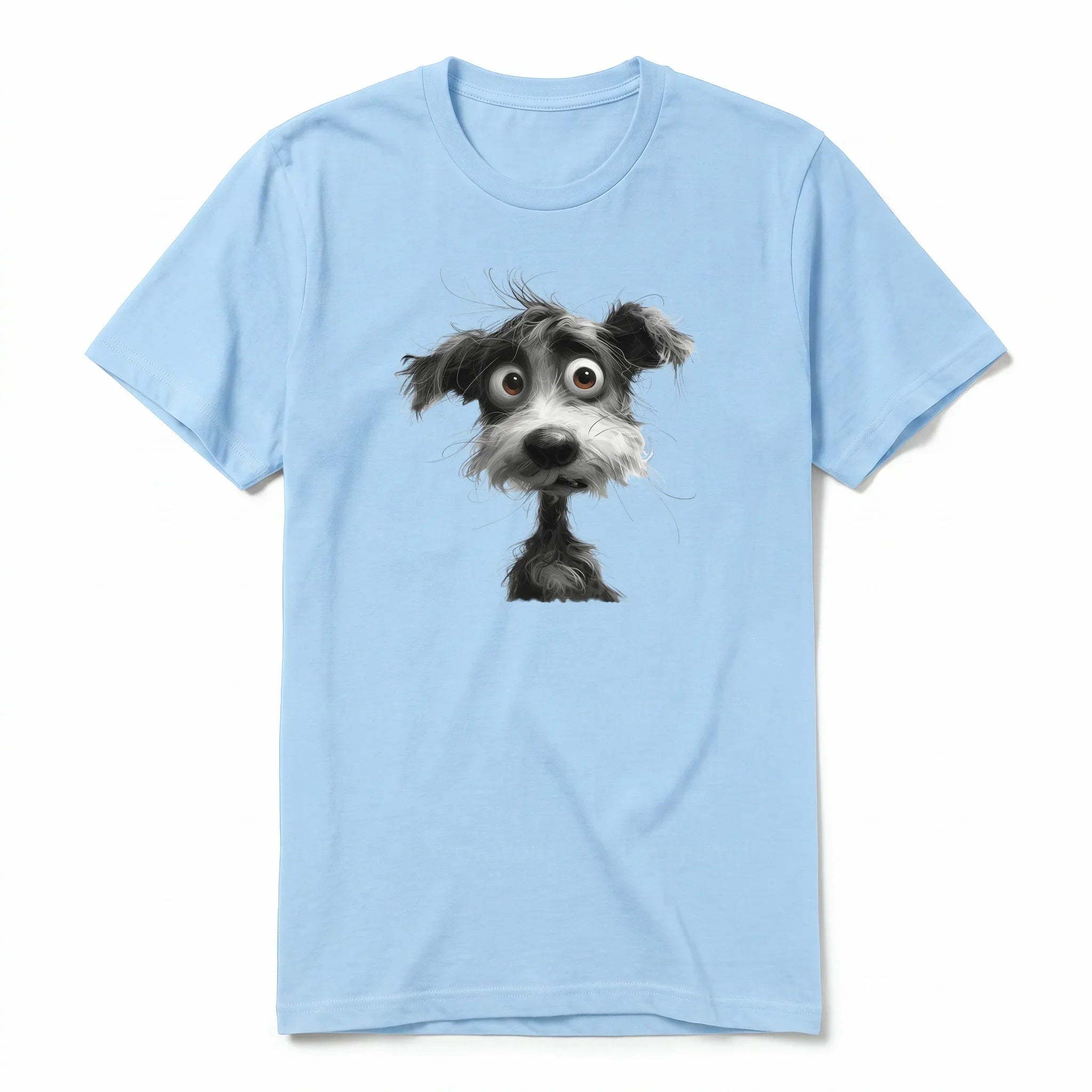 A powder short-sleeve crewneck t-shirt for adult featuring a graphic of a dog on the front.