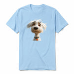A powder short-sleeve crewneck t-shirt for adult featuring a graphic of a dog on the front.