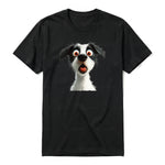 A black short-sleeve crewneck t-shirt for adult featuring a graphic of a dog on the front.