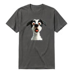 Un T-shirt charbon à manches courtes et col rond, orné d'un motif représentant un chien sur le devant.