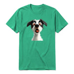 Un T-shirt kelly à manches courtes et col rond, orné d'un motif représentant un chien sur le devant.
