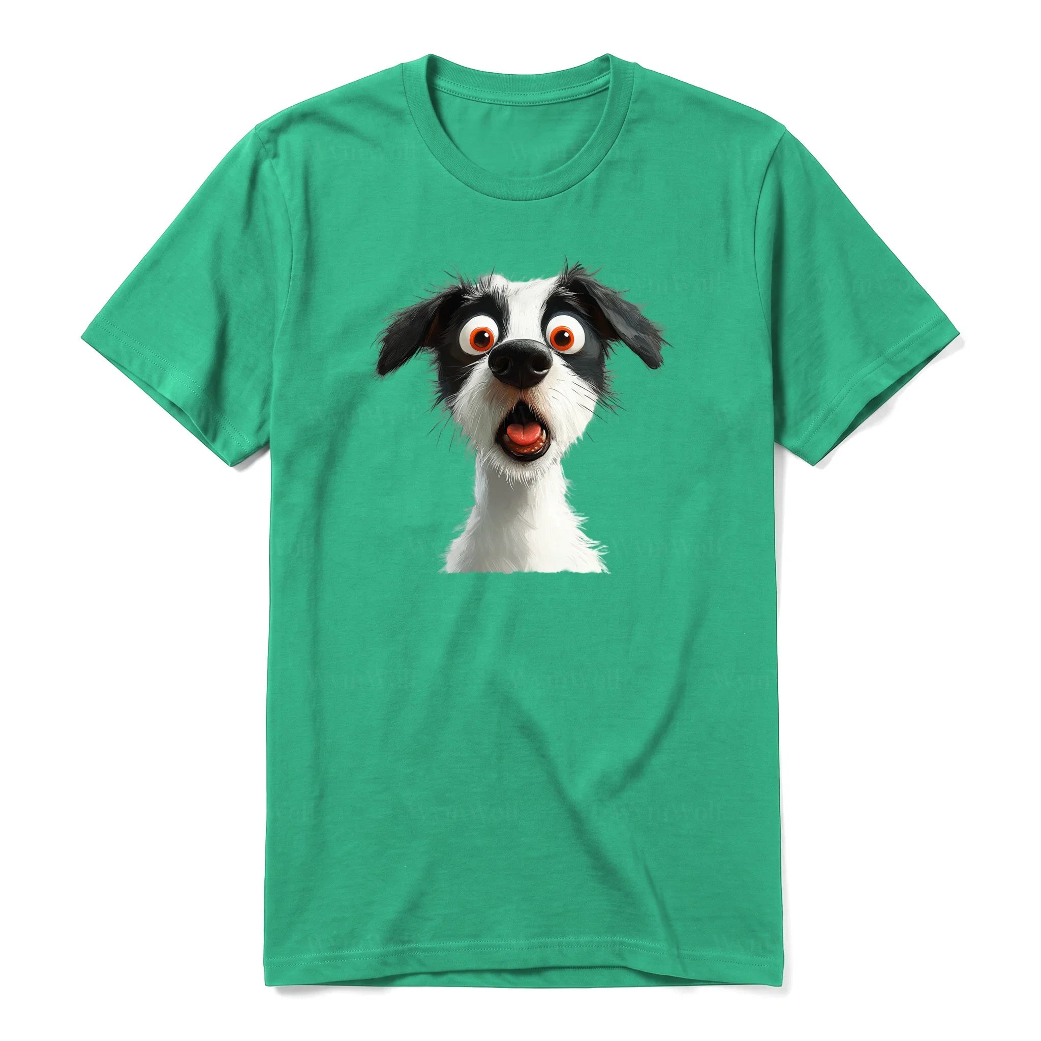 Un T-shirt kelly à manches courtes et col rond, orné d'un motif représentant un chien sur le devant.