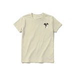 A latte short-sleeve crewneck t-shirt for youth featuring a graphic of a dog on the left chest.