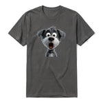 Un T-shirt charbon à manches courtes et col rond, orné d'un motif représentant un chien sur le devant.