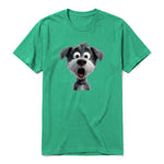 Un T-shirt kelly à manches courtes et col rond, orné d'un motif représentant un chien sur le devant.