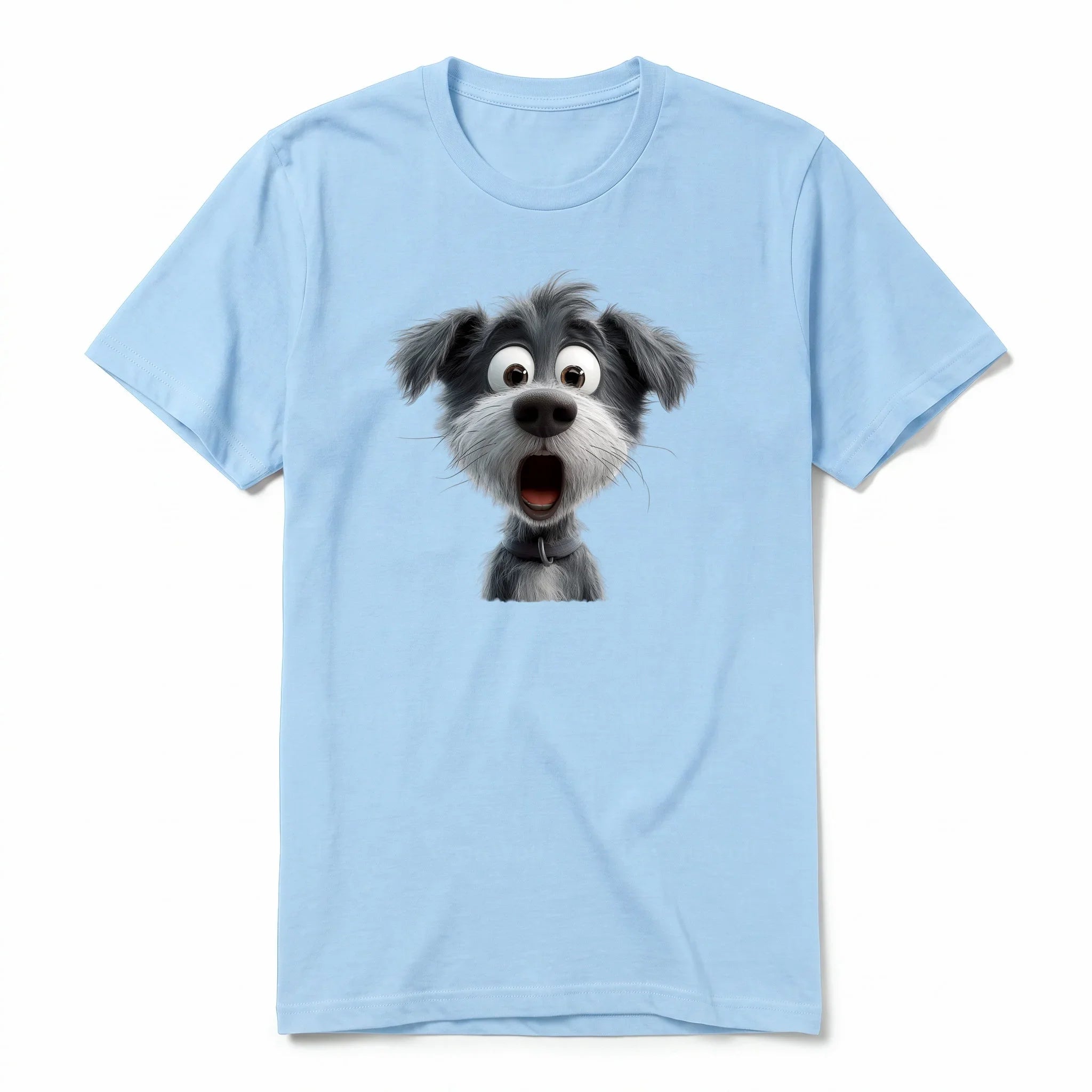 A powder short-sleeve crewneck t-shirt for adult featuring a graphic of a dog on the front.