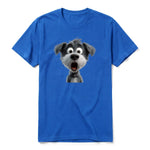 Un T-shirt royal à manches courtes et col rond, orné d'un motif représentant un chien sur le devant.