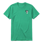 A kelly short-sleeve crewneck t-shirt for adult featuring a graphic of a dog on the left chest.