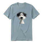 A sage short-sleeve crewneck t-shirt for adult featuring a graphic of a dog on the front.