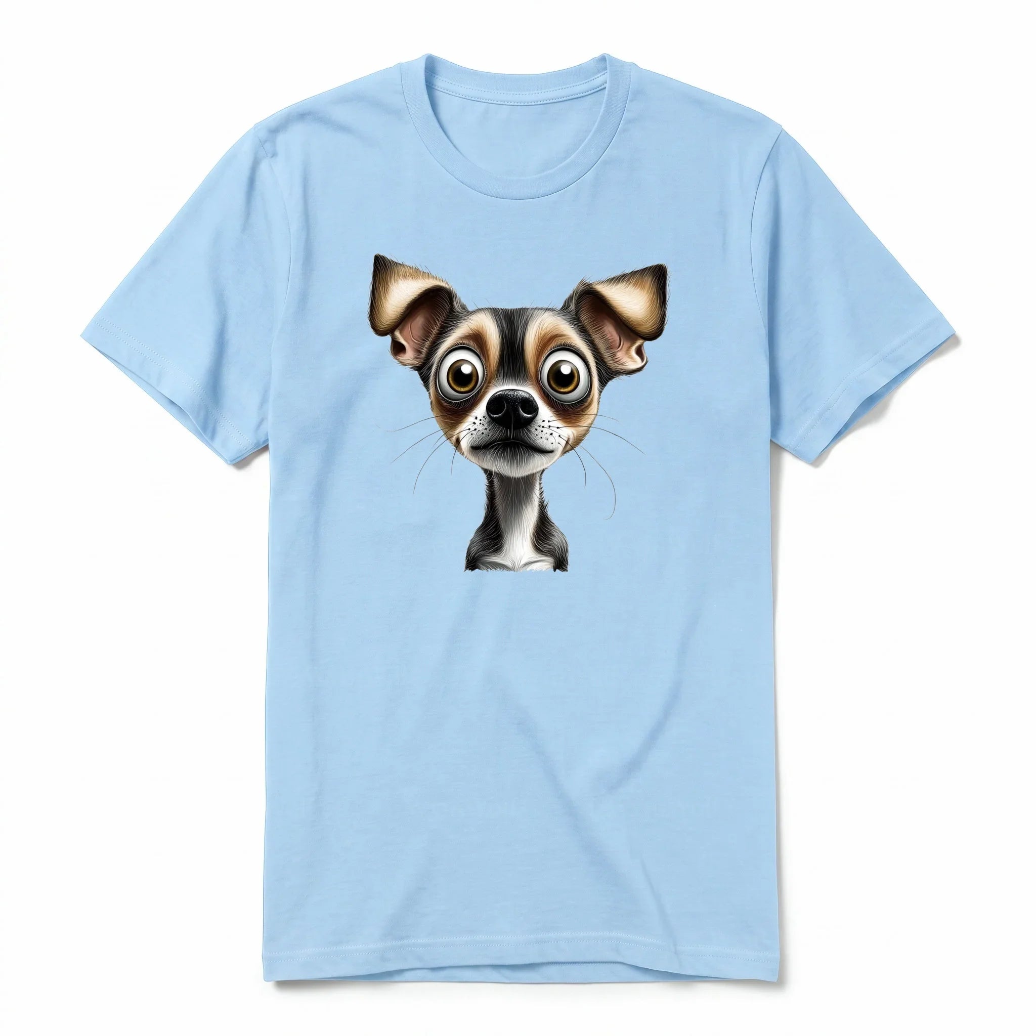 Un T-shirt poudre à manches courtes et col rond, orné d'un motif représentant un chien sur le devant.