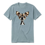 A sage short-sleeve crewneck t-shirt for adult featuring a graphic of a dog on the front.