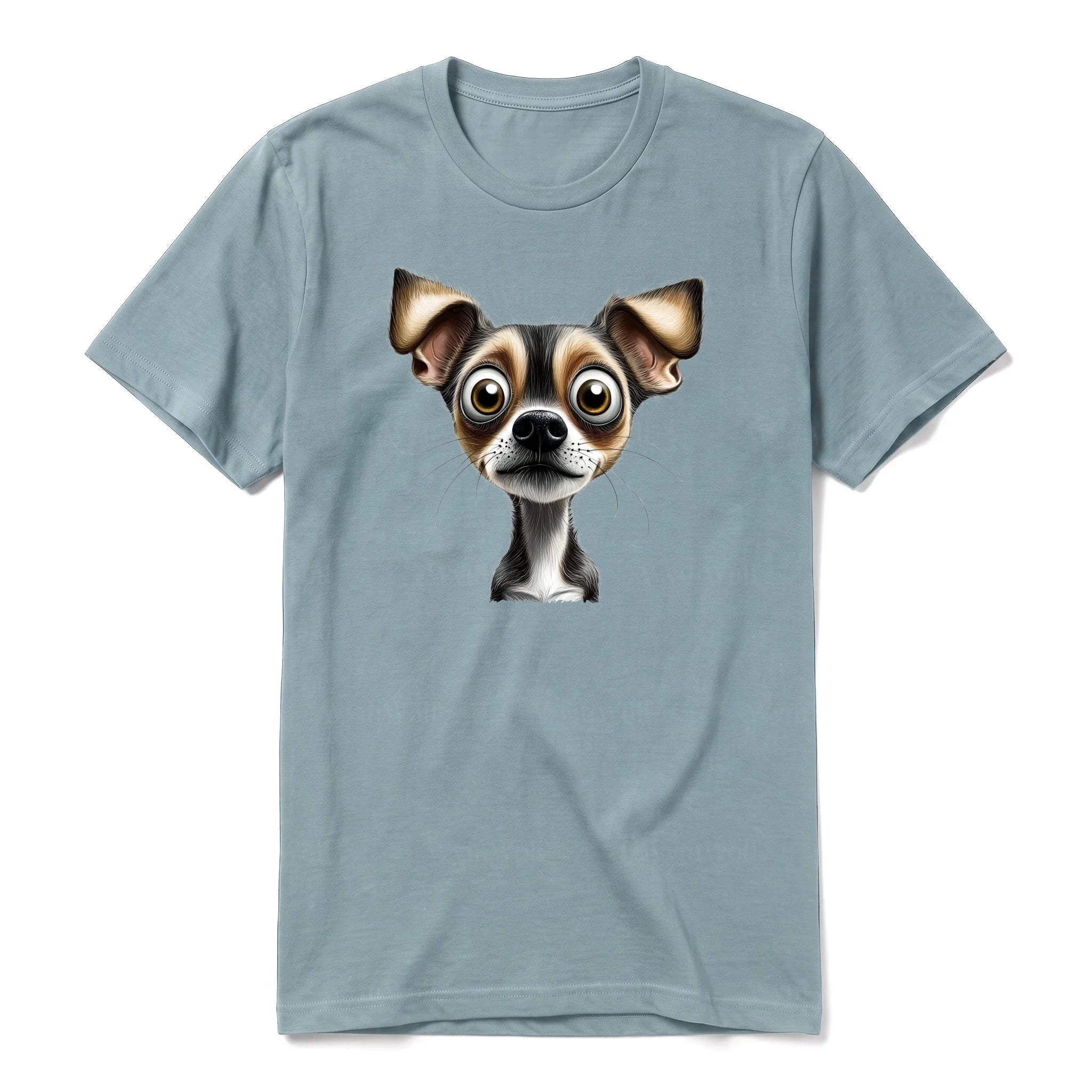 A sage short-sleeve crewneck t-shirt for adult featuring a graphic of a dog on the front.