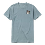 A sage short-sleeve crewneck t-shirt for adult featuring a graphic of a dog on the left chest.