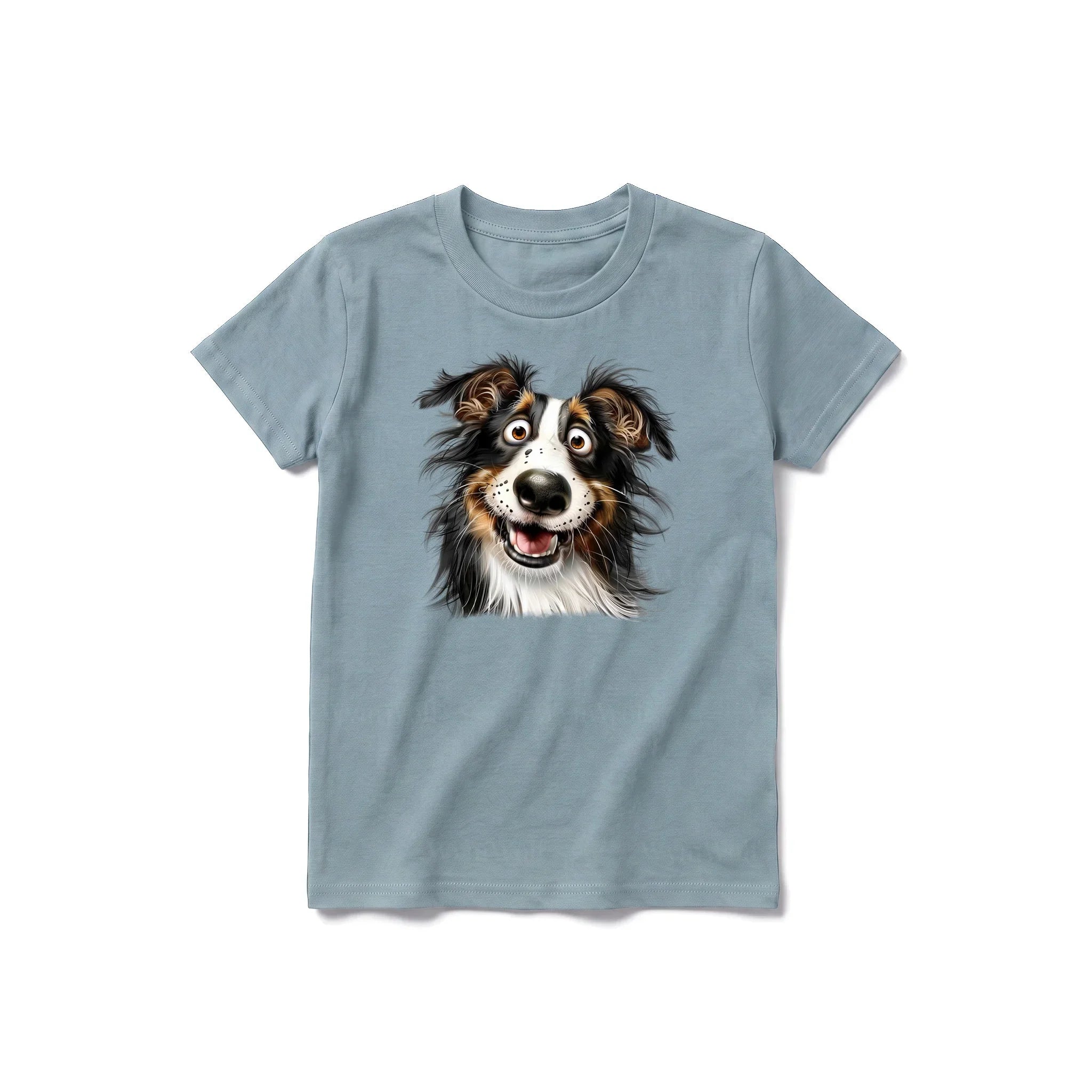 A sage short-sleeve crewneck t-shirt for youth featuring a graphic of a dog on the front.