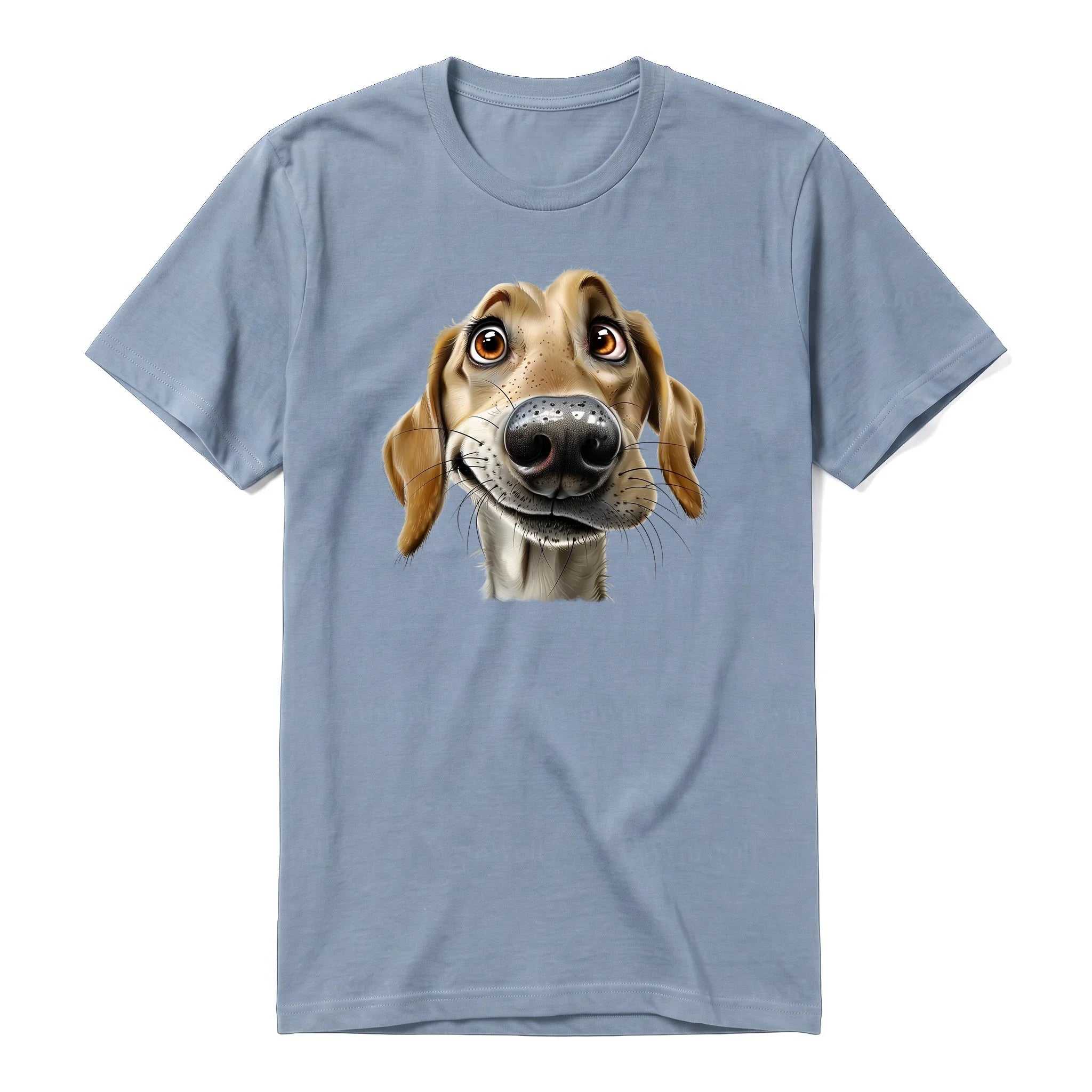 Un T-shirt steel-blue à manches courtes et col rond, orné d'un motif représentant un chien sur le devant.