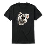 A black short-sleeve crewneck t-shirt for adult featuring a graphic of a dog on the front.