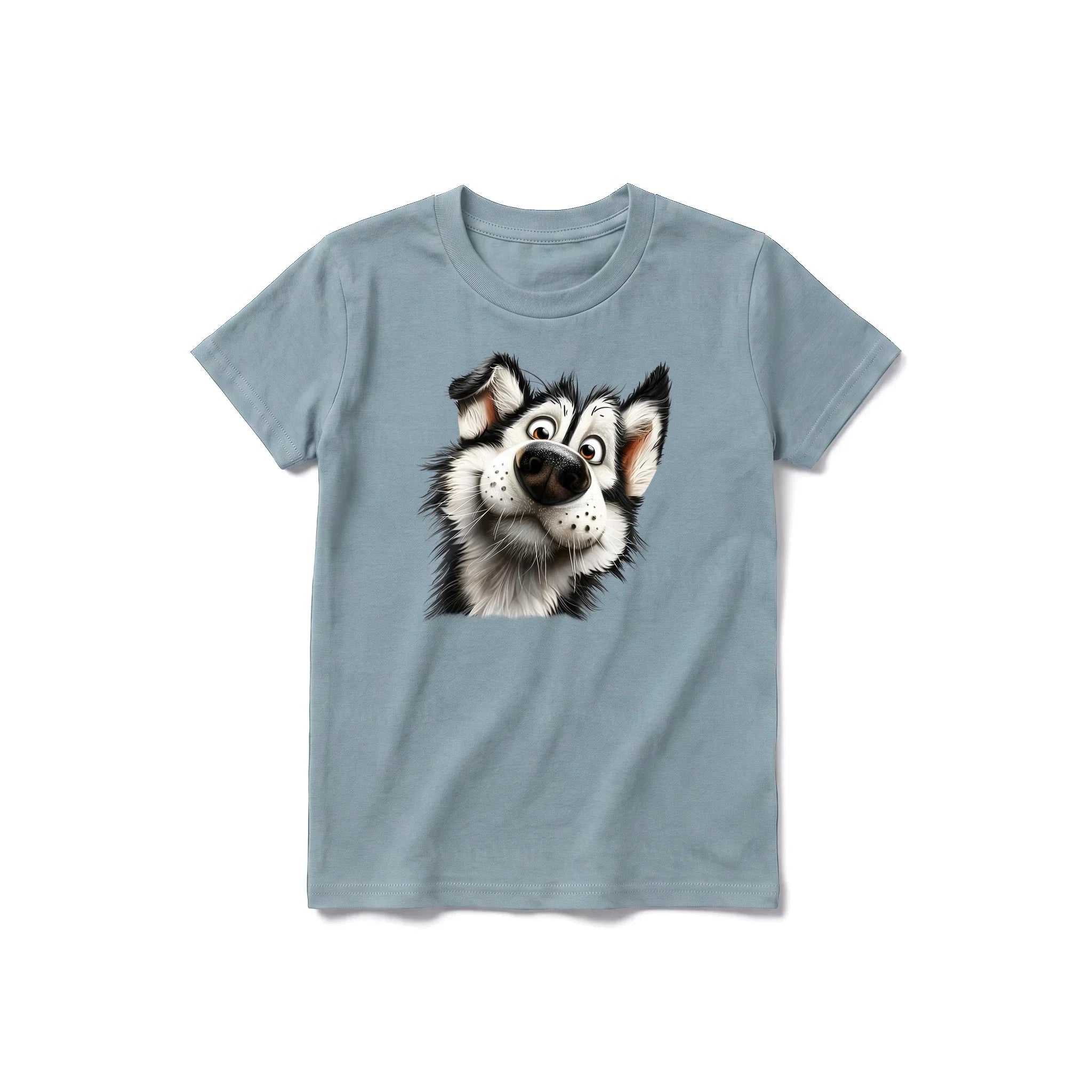 A sage short-sleeve crewneck t-shirt for youth featuring a graphic of a dog on the front.