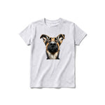 A ash grey short-sleeve crewneck t-shirt for youth featuring a graphic of a dog on the front.