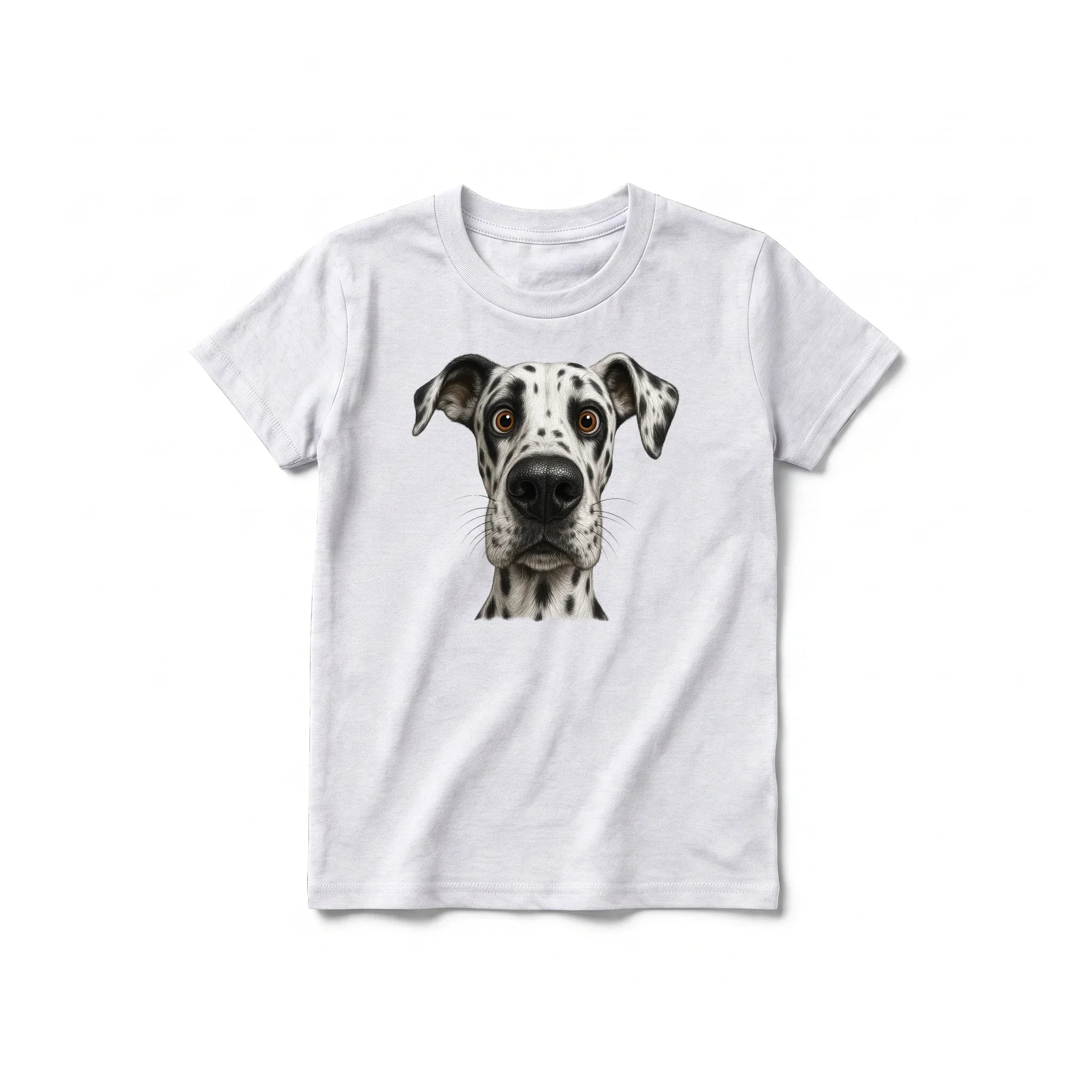 A ash grey short-sleeve crewneck t-shirt for youth featuring a graphic of a dog on the front.