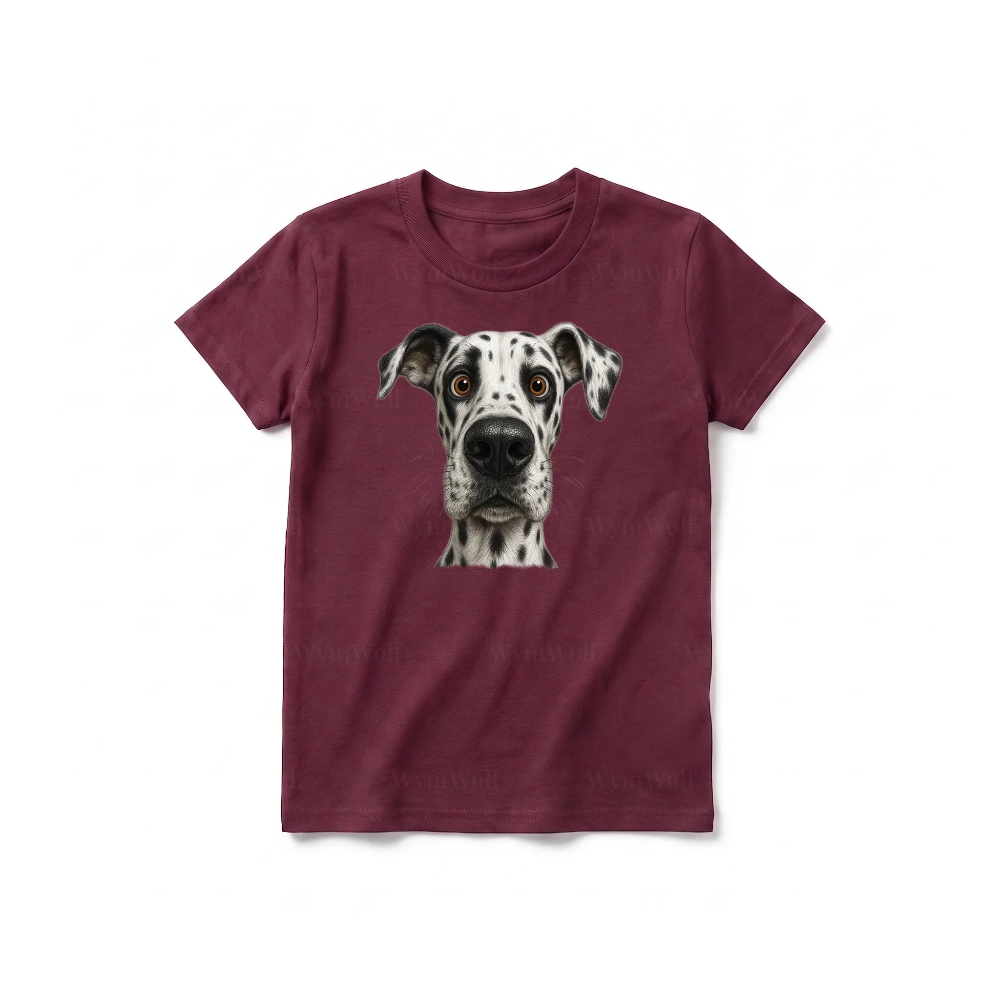Un T-shirt marron à manches courtes et col rond pour jeune, orné d'un motif représentant un chien sur le devant.