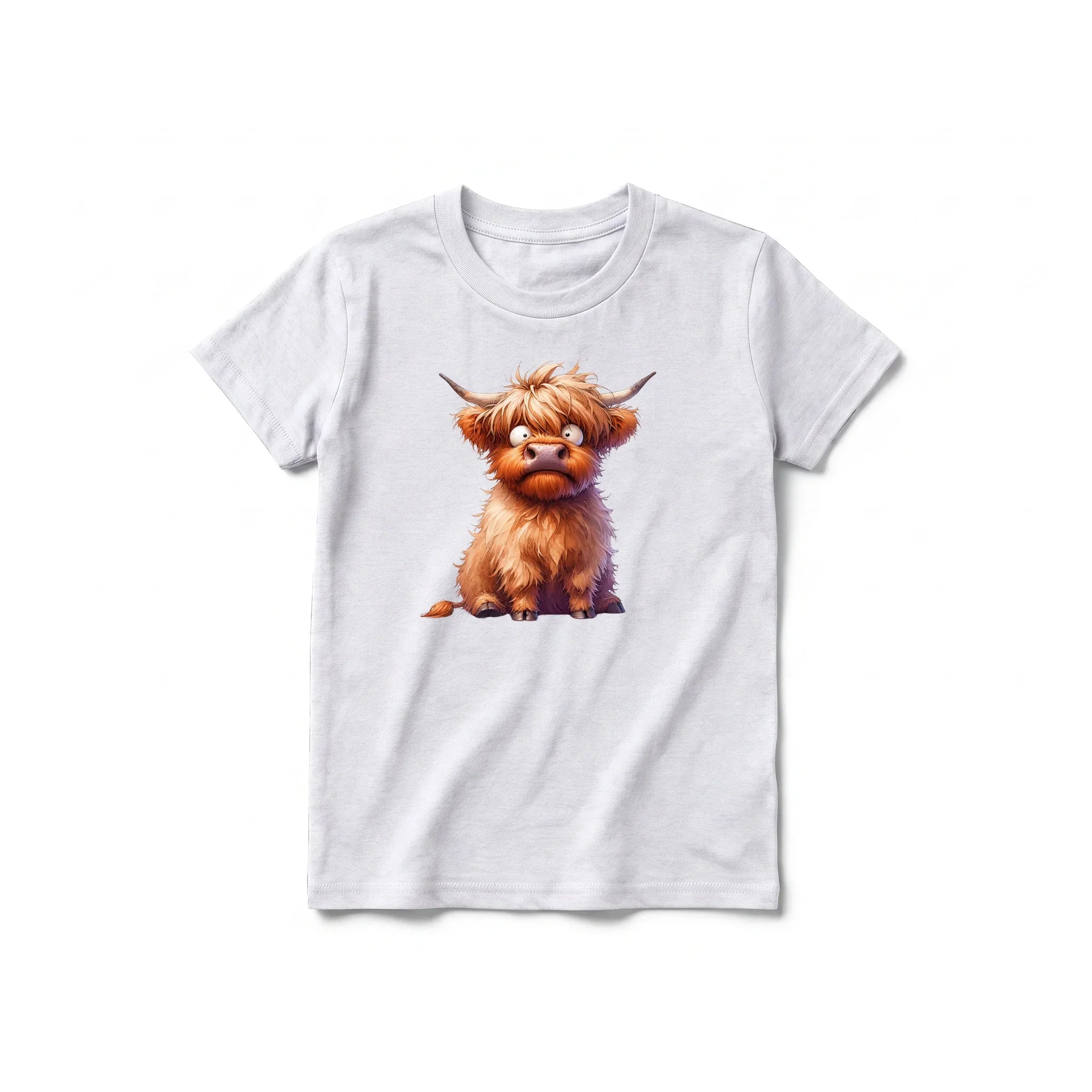 Un T-shirt gris cendré à manches courtes et col rond pour jeune, orné d'un motif représentant un animal de la ferme sur le devant.