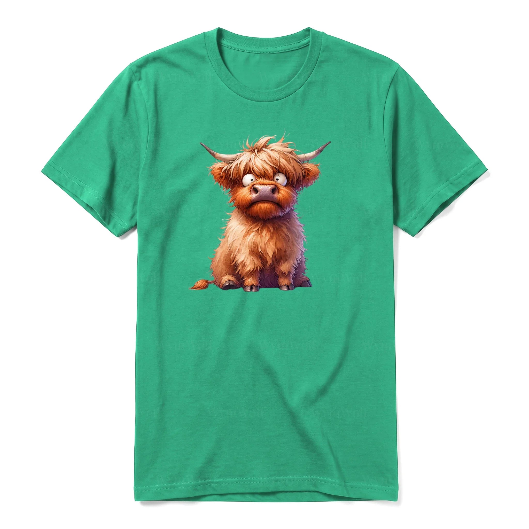 A kelly short-sleeve crewneck t-shirt for adult featuring a graphic of a farm animal on the front.