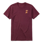 A maroon short-sleeve crewneck t-shirt for adult featuring a graphic of a farm animal on the left chest.