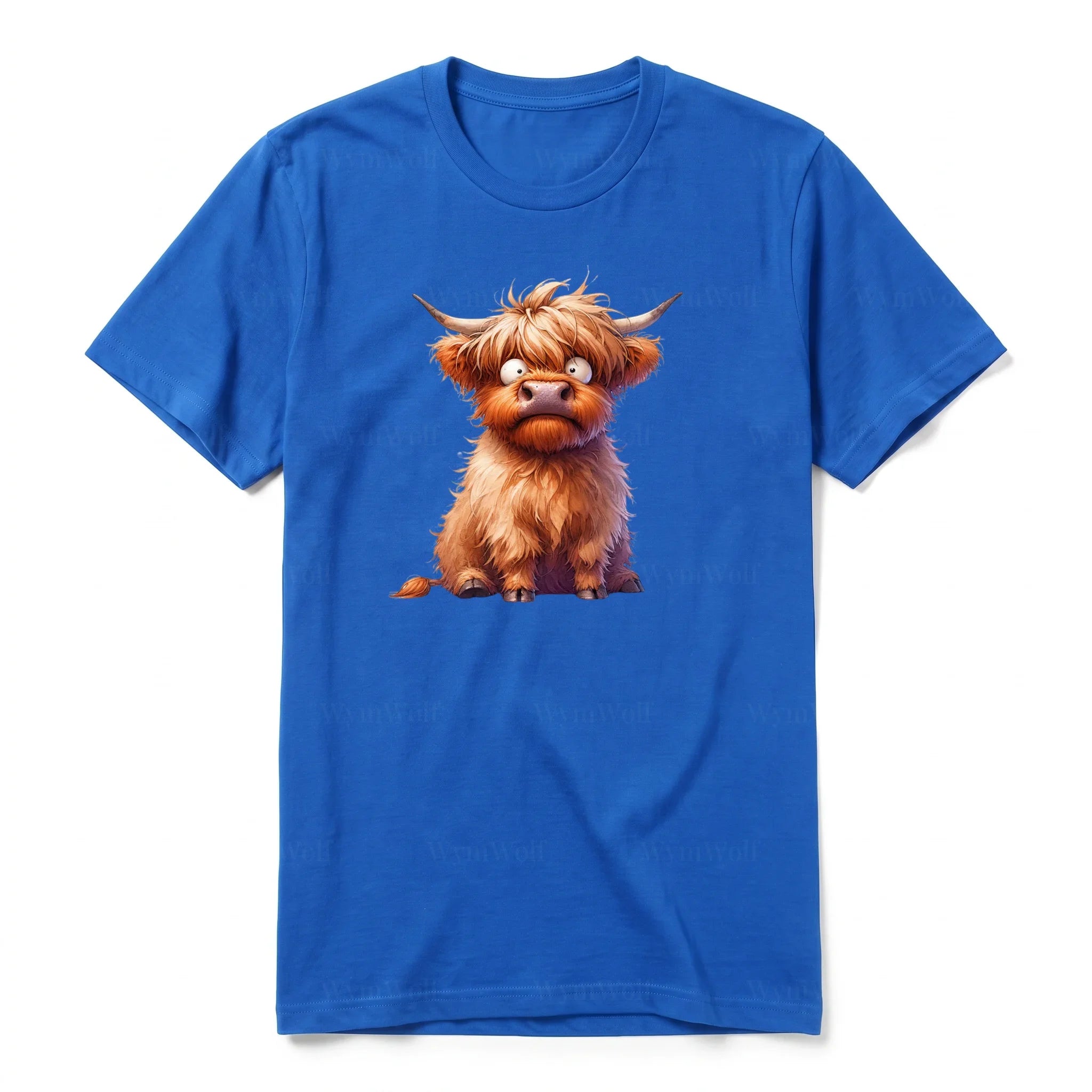 A royal short-sleeve crewneck t-shirt for adult featuring a graphic of a farm animal on the front.