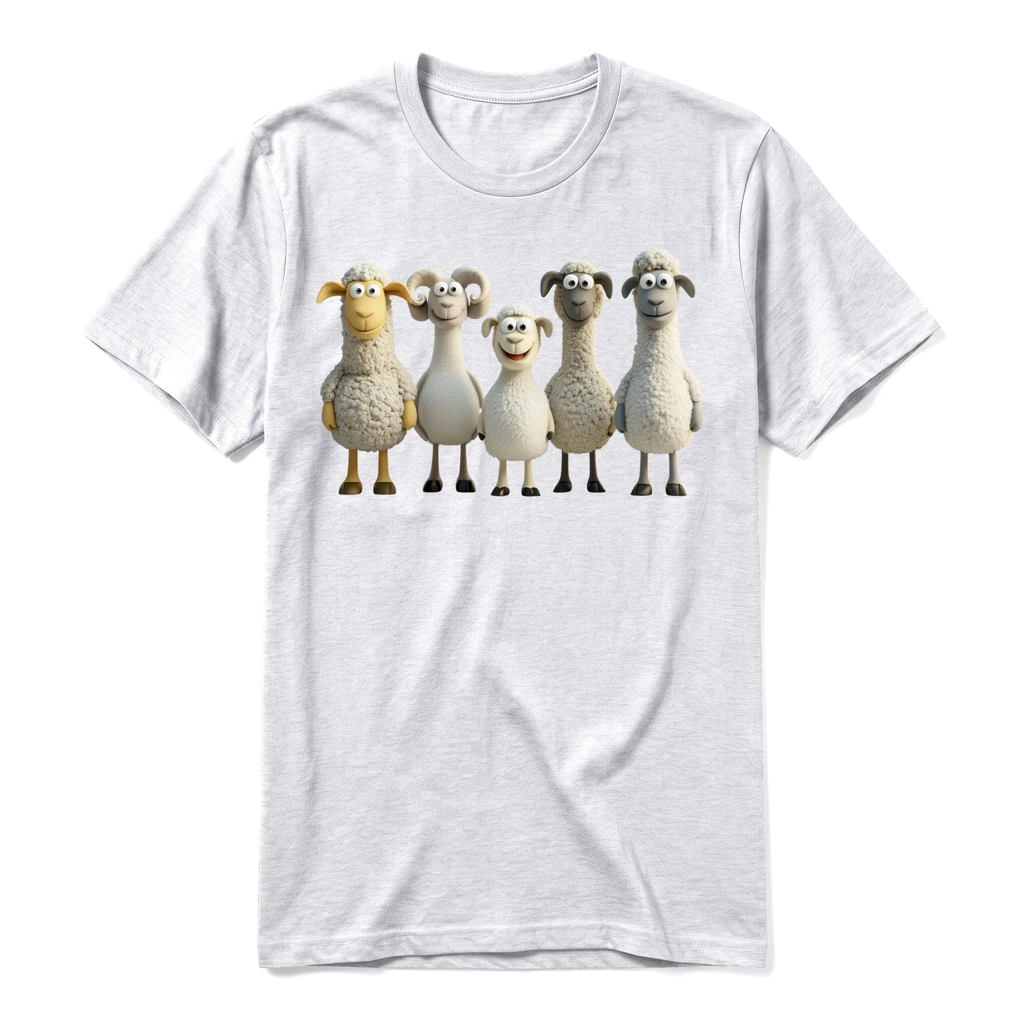Un T-shirt gris cendré à manches courtes et col rond, orné d'un motif représentant un animal de la ferme sur le devant.