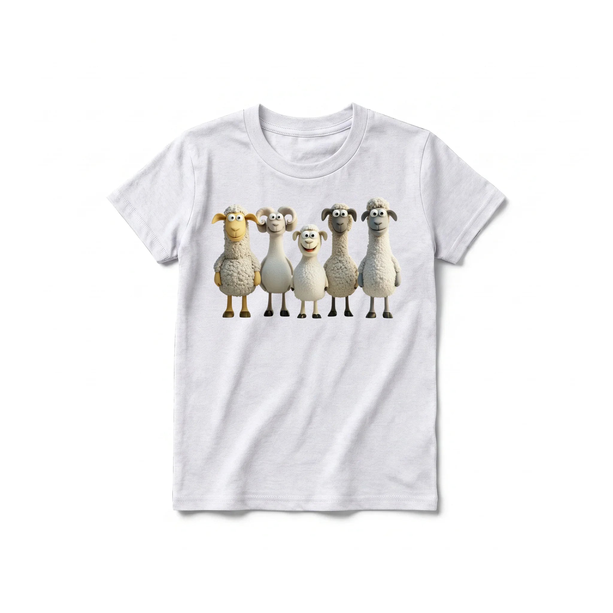 Un T-shirt gris cendré à manches courtes et col rond pour jeune, orné d'un motif représentant un animal de la ferme sur le devant.