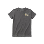 Un T-shirt charbon à manches courtes et col rond pour jeune, orné d'un motif représentant un animal de la ferme sur la poitrine gauche.