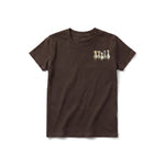 Un T-shirt chocolat à manches courtes et col rond pour jeune, orné d'un motif représentant un animal de la ferme sur la poitrine gauche.