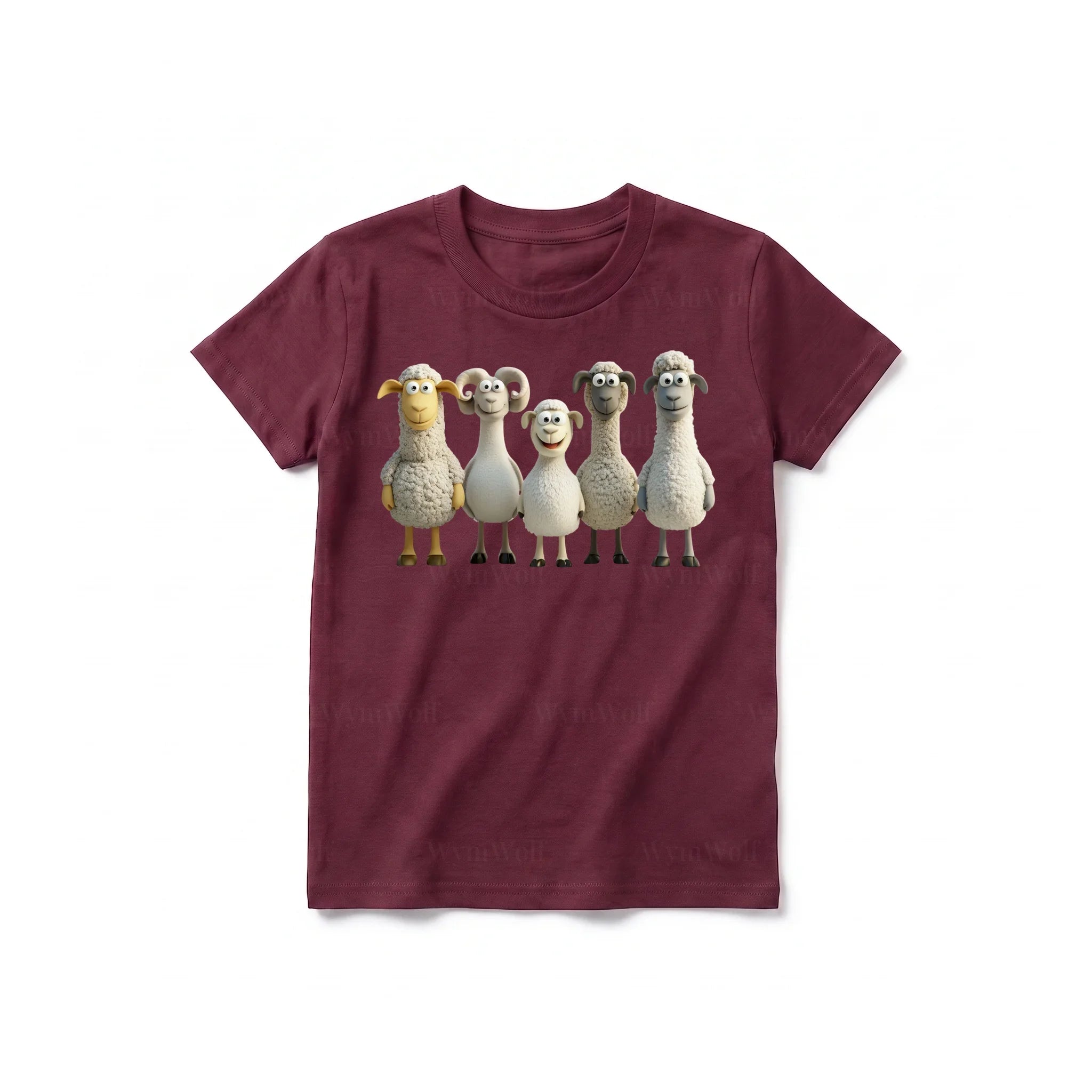 Un T-shirt marron à manches courtes et col rond pour jeune, orné d'un motif représentant un animal de la ferme sur le devant.