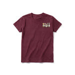 Un T-shirt marron à manches courtes et col rond pour jeune, orné d'un motif représentant un animal de la ferme sur la poitrine gauche.