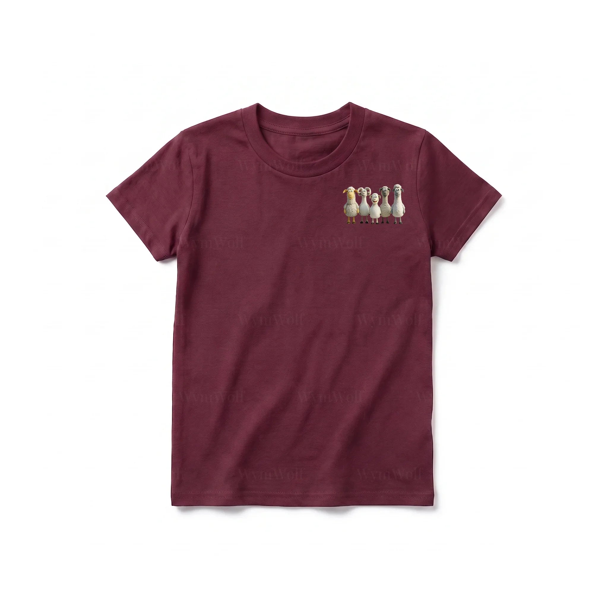 Un T-shirt marron à manches courtes et col rond pour jeune, orné d'un motif représentant un animal de la ferme sur la poitrine gauche.