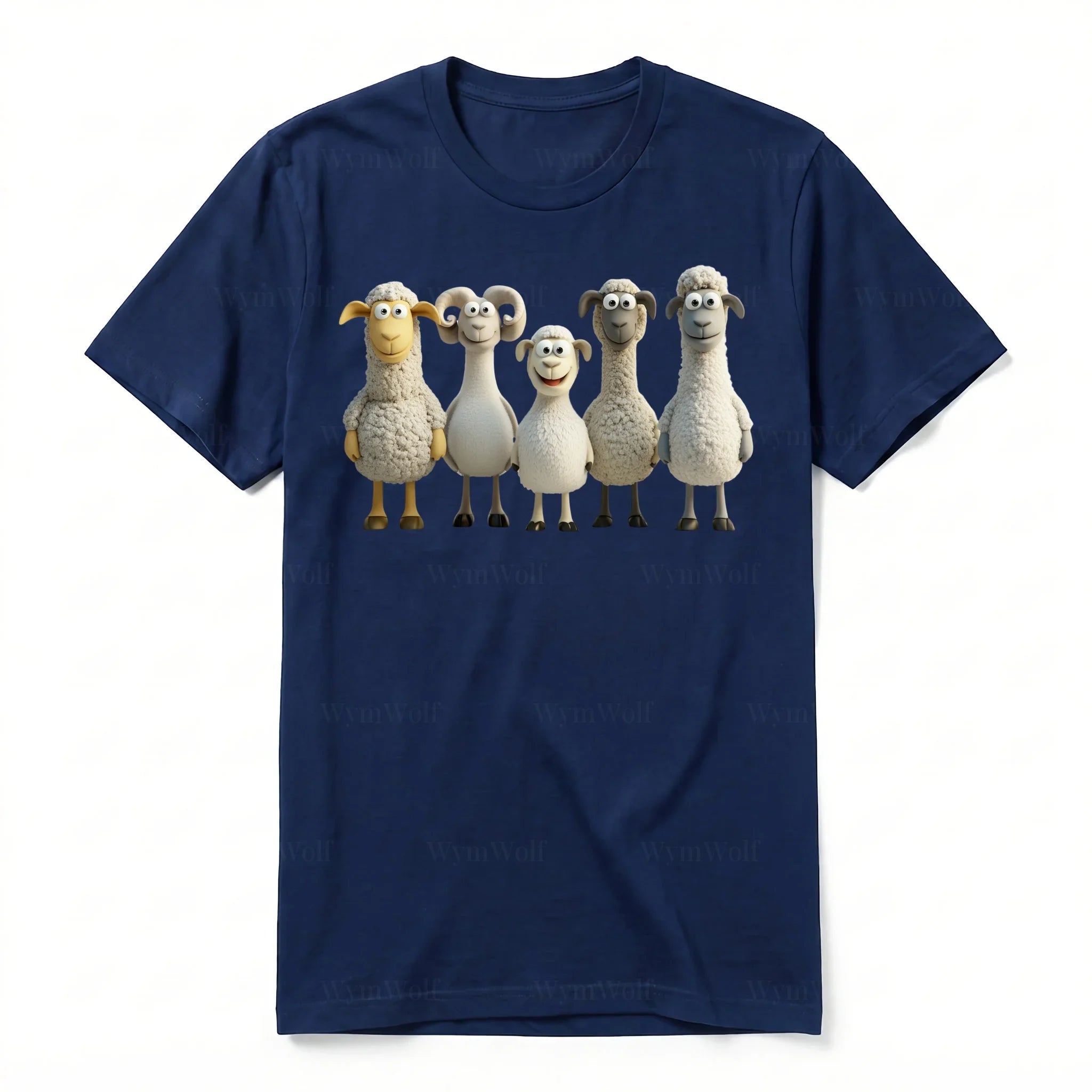 Un T-shirt marine à manches courtes et col rond, orné d'un motif représentant un animal de la ferme sur le devant.