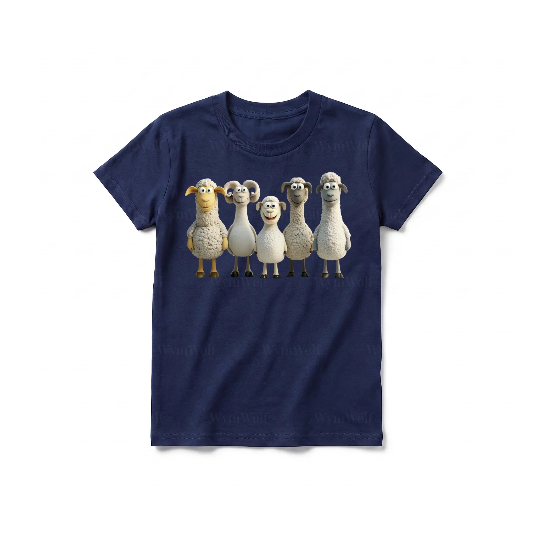Un T-shirt marine à manches courtes et col rond pour jeune, orné d'un motif représentant un animal de la ferme sur le devant.